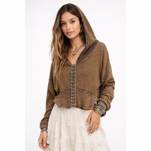 Oli & Hali Hook Eye Waffle Knit Pullover Hoodie